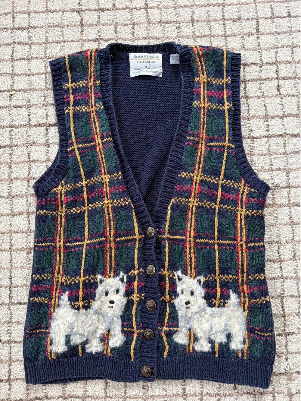 Vintage Women’s Plaid Sweater Vest Scottie Dog Academia Preppy Grandma core cozy